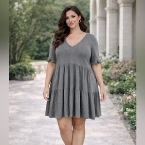 Green Short Sleeve Relaxed Tunic Dress